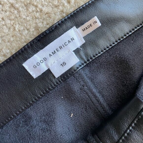 GOOD AMERICAN FAUX LEATHER WIDE LEG CROPPED TROUSER Size 15 NWOT - Picture 5 of 11